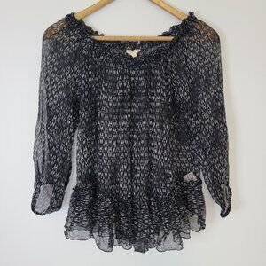 Rebecca Taylor Womens Black Silk Sheer Top Sz 2 Fairy Whimsigoth Romantic Flowy